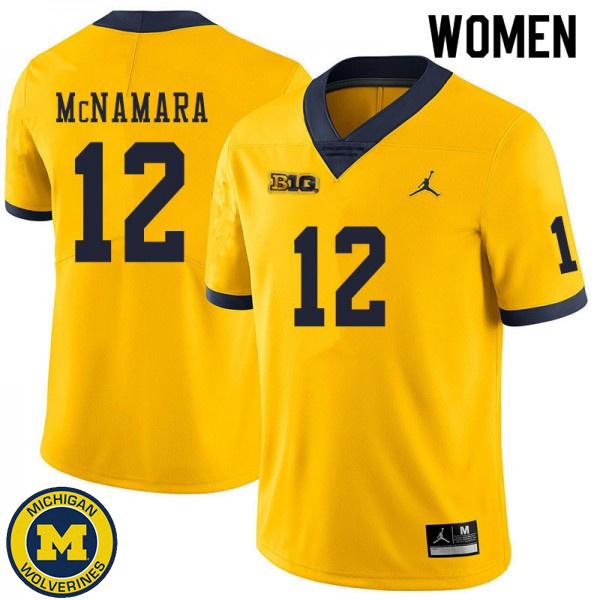 Womens University of Michigan #12 Cade McNamara Yellow NCAA Football Jersey